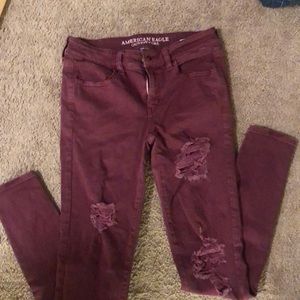 American eagle, ripped skinny jeans  size 4 long magenta